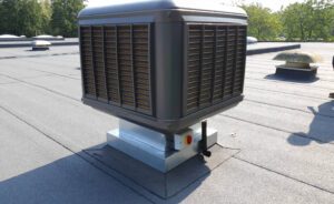 Maxima Evaporative Cooler on side of warehouse